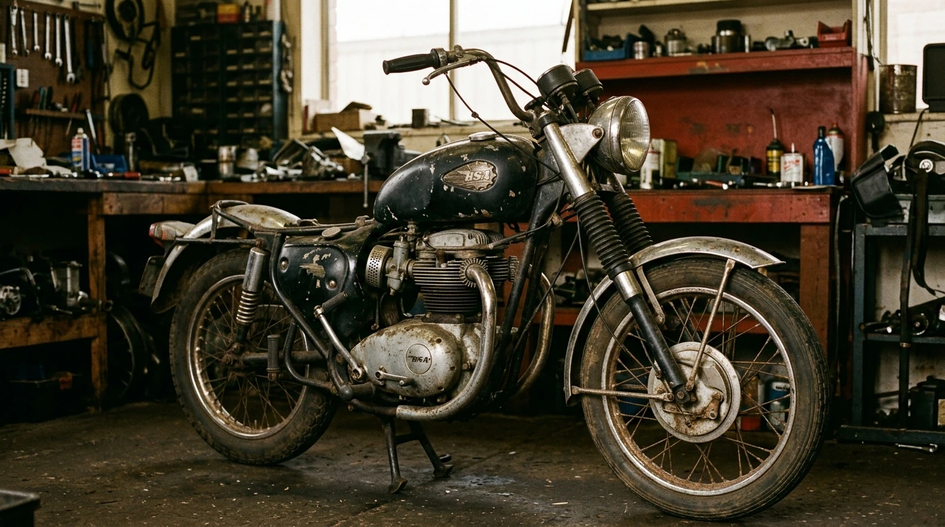Bicylindre Triumph classique de trois quarts, carter moteur et tube de direction visibles