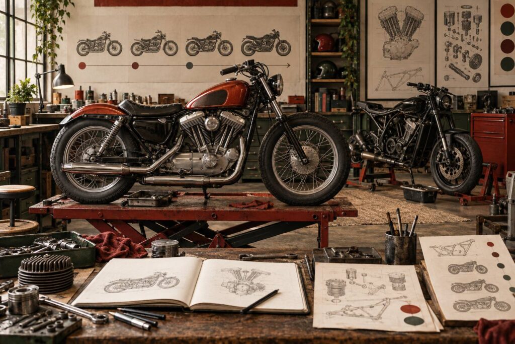 Illustration éditoriale du sujet : Harley-Davidson Sportster : histoire et évolution du modèle