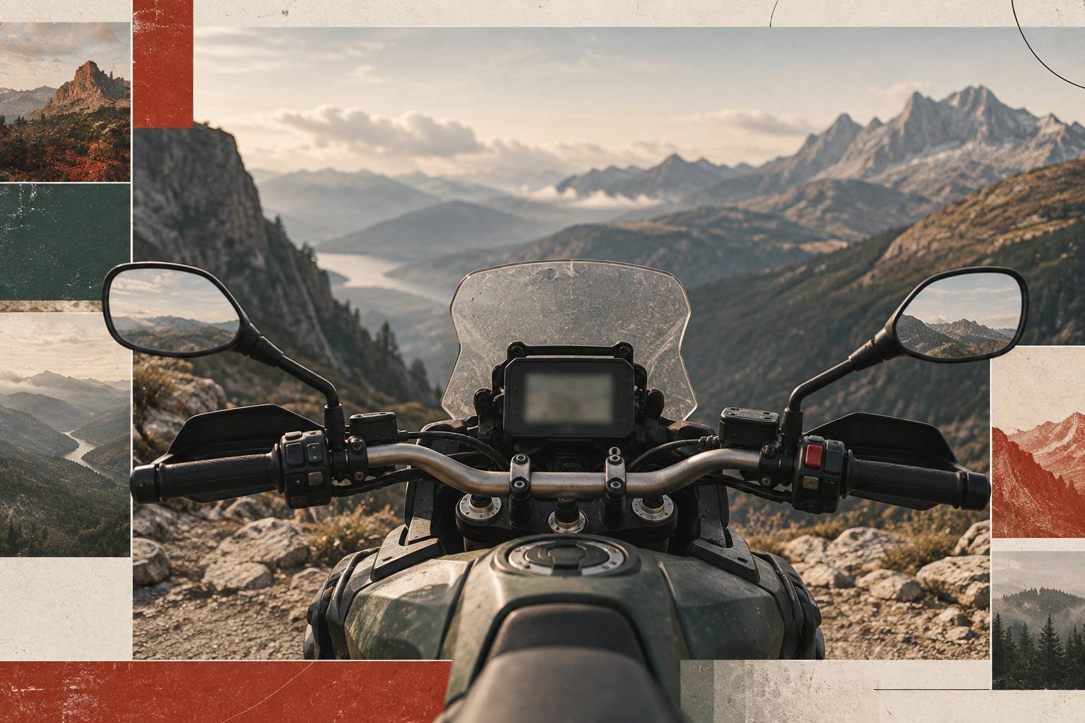 Moto trail d'aventure generique sur une piste de montagne caillouteuse