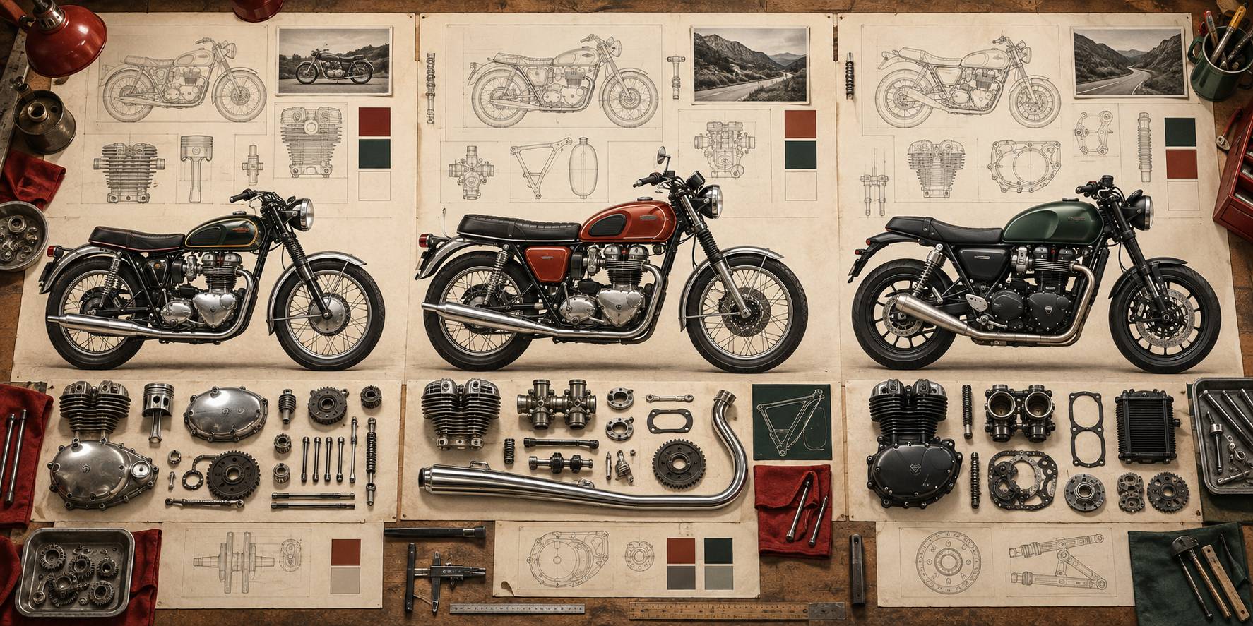 Illustration éditoriale du sujet : Triumph Bonneville : générations, moteurs et évolutions